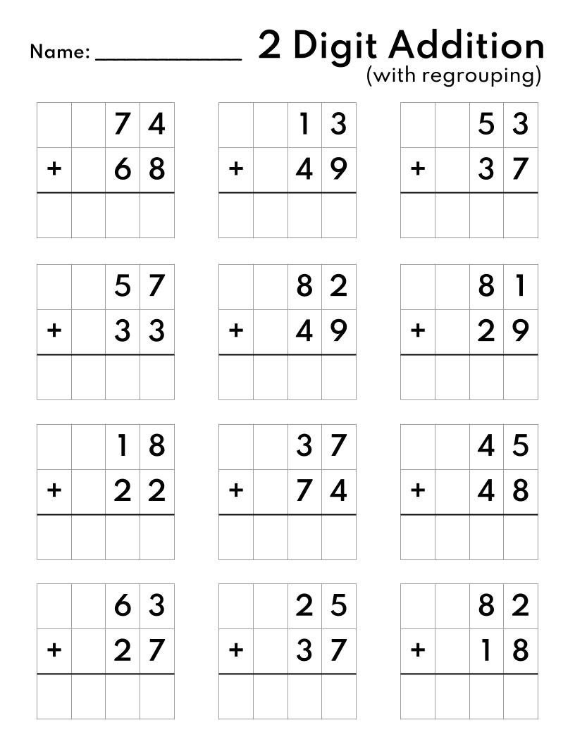 Two Digit Addition Worksheets 1st 2nd Grade Math printable PDF Etsy