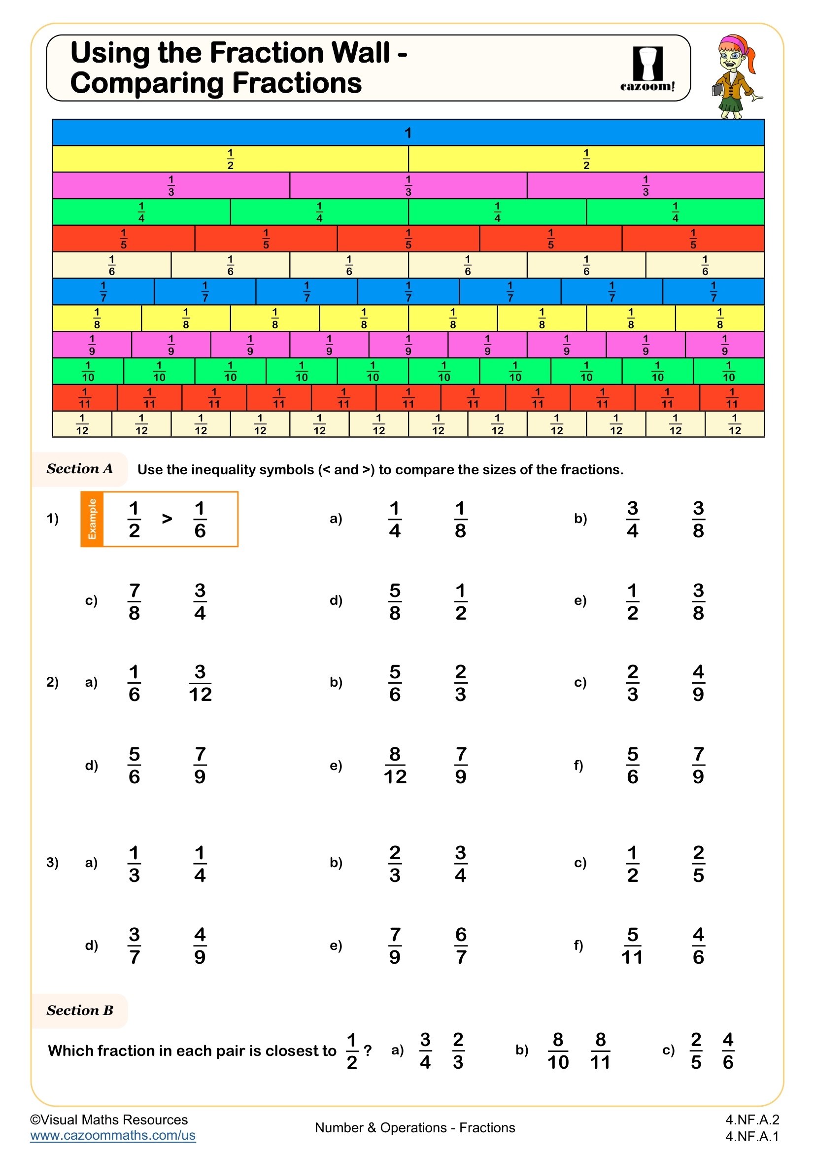 Using A Fraction Wall Comparing Fractions Worksheet Fun And Engaging 4th Grade Number Operations Worksheet Cazoom Math