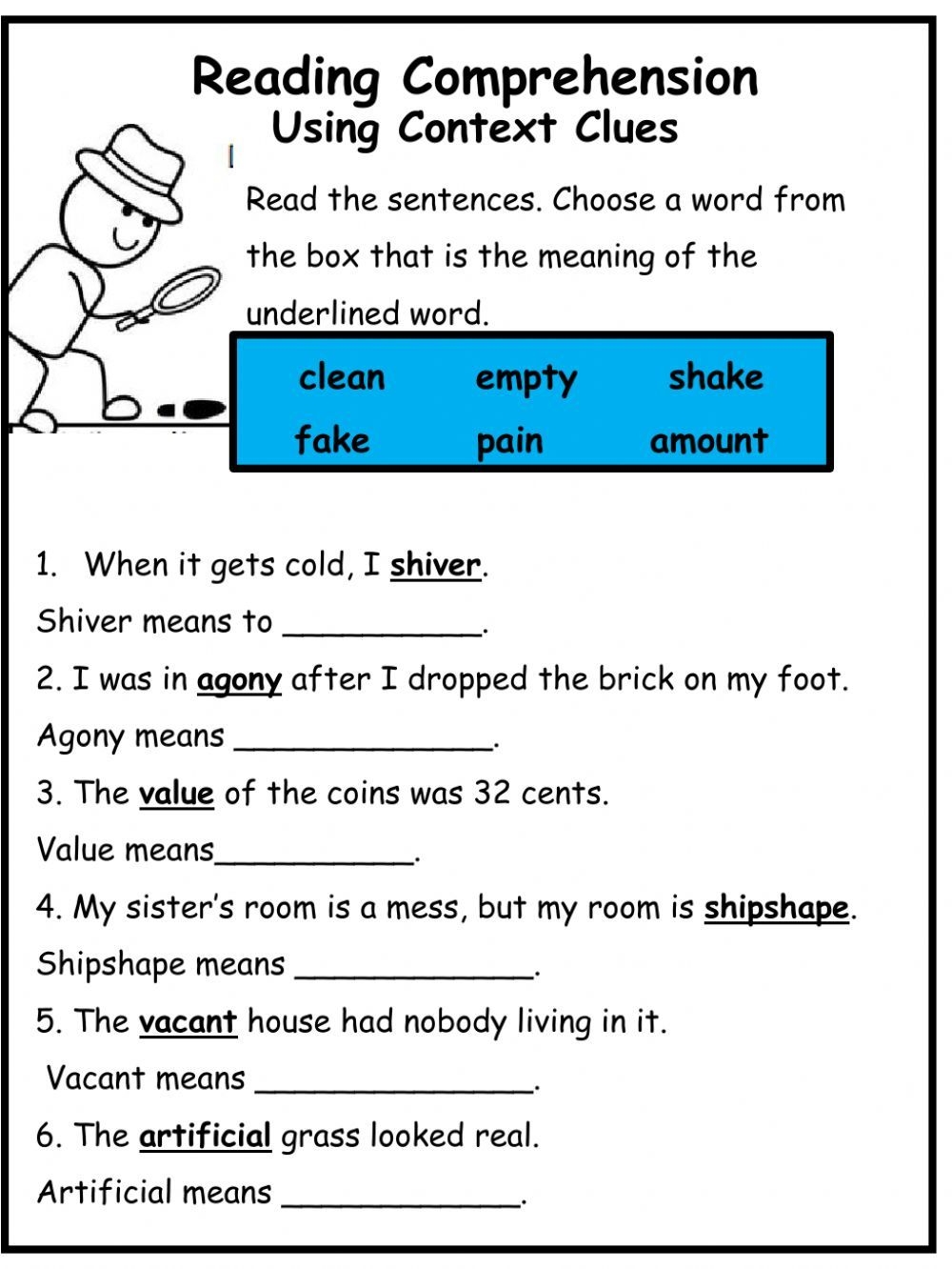 Using Context Clues Worksheet Using Context Clues Worksheet