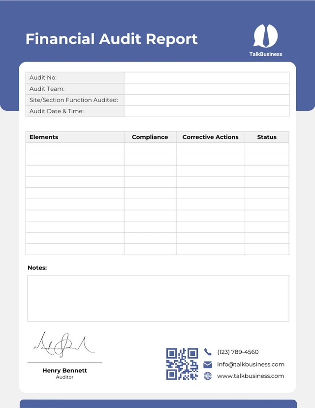 Printable financial audit report template in Word format by Venngage for educational purposes.