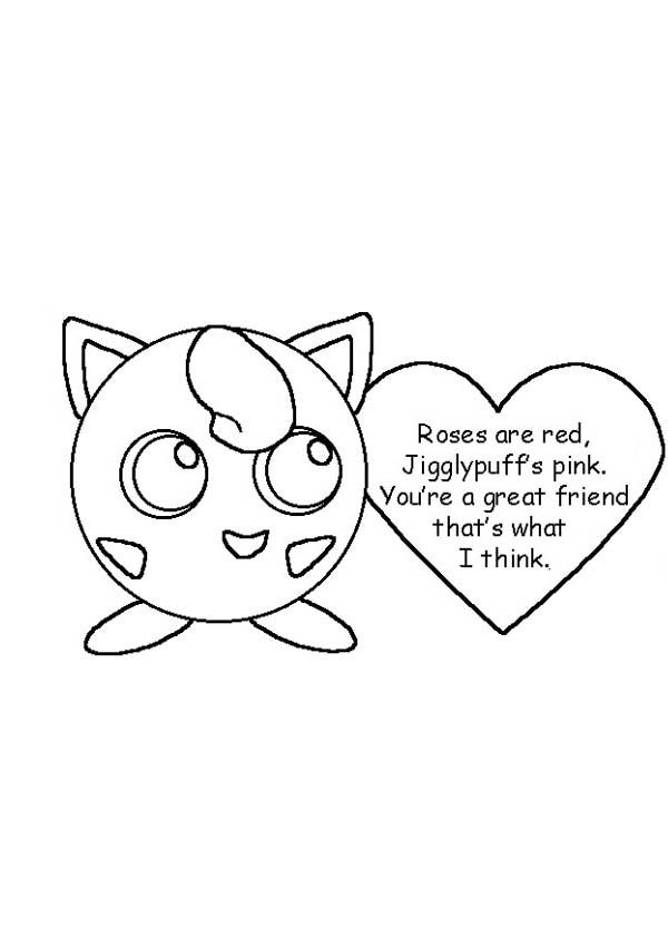 Printable Jigglypuff pink Pokemon coloring page for Valentine's Day - download free educational worksheet for kids.