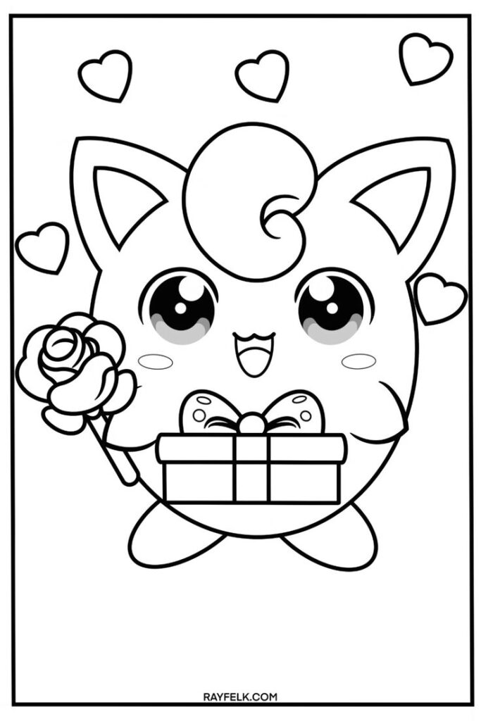 Printable Pokemon Valentines coloring pages featuring adorable characters for kids to color and express their creativity.